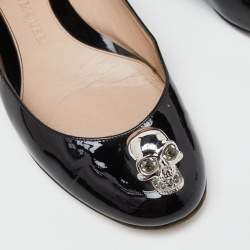 Pre Owned Alexander McQueen Black Patent Leather Skull City Ballet Flats Size 37.5