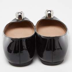 Pre Owned Alexander McQueen Black Patent Leather Skull City Ballet Flats Size 37.5