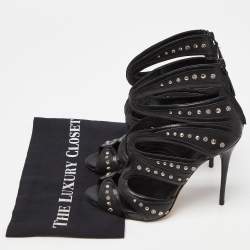 Alexander McQueen Black Leather Studded Strappy Sandals Size 38