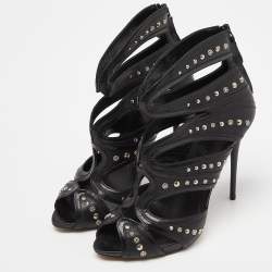 Alexander McQueen Black Leather Studded Strappy Sandals Size 38