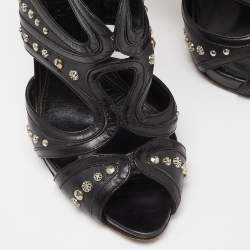 Alexander McQueen Black Leather Studded Strappy Sandals Size 38