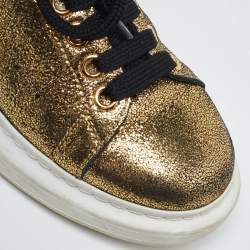 Alexander McQueen Gold/Black Foil Leather Oversized Low Top Sneakers Size 39