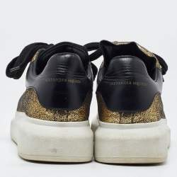 Alexander McQueen Gold/Black Foil Leather Oversized Low Top Sneakers Size 39