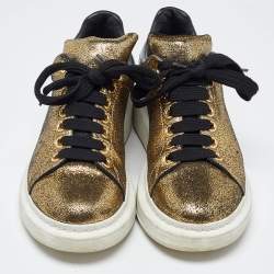 Alexander McQueen Gold/Black Foil Leather Oversized Low Top Sneakers Size 39