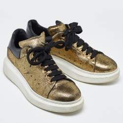 Alexander McQueen Gold/Black Foil Leather Oversized Low Top Sneakers Size 39