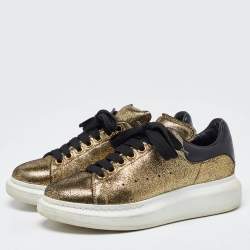 Alexander McQueen Gold/Black Foil Leather Oversized Low Top Sneakers Size 39