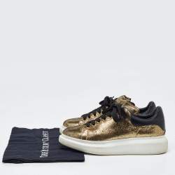 Alexander McQueen Gold/Black Foil Leather Oversized Low Top Sneakers Size 39