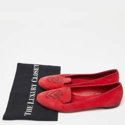Alexander McQueen Red Suede Sequins Skull Smoking Slippers Size 37