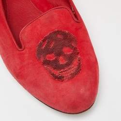 Alexander McQueen Red Suede Sequins Skull Smoking Slippers Size 37