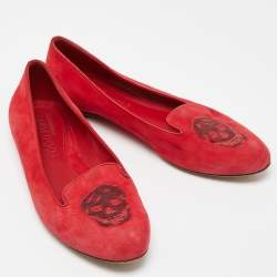 Alexander McQueen Red Suede Sequins Skull Smoking Slippers Size 37