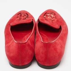 Alexander McQueen Red Suede Sequins Skull Smoking Slippers Size 37