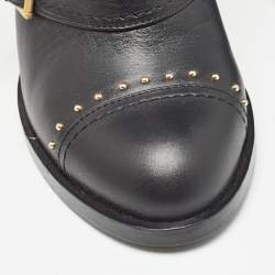 Pre Owned Alexander McQueen Black Leather Studded Buckle Ankle Boots Size 38.5