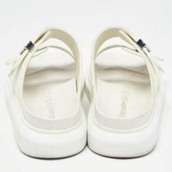 Pre Owned Alexander McQueen White Rubber Birke Buckle Slide Flats Size 37