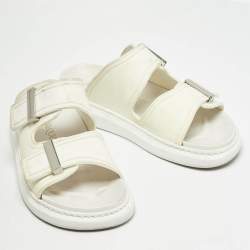 Pre Owned Alexander McQueen White Rubber Birke Buckle Slide Flats Size 37