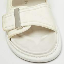 Pre Owned Alexander McQueen White Rubber Birke Buckle Slide Flats Size 37