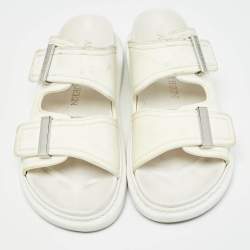Pre Owned Alexander McQueen White Rubber Birke Buckle Slide Flats Size 37