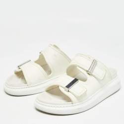 Pre Owned Alexander McQueen White Rubber Birke Buckle Slide Flats Size 37