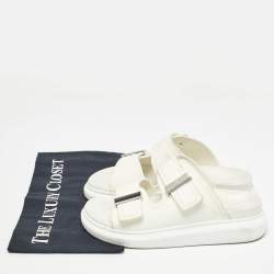 Pre Owned Alexander McQueen White Rubber Birke Buckle Slide Flats Size 37