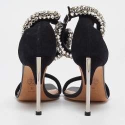 Alexander McQueen Black Suede Crystal Embellished Ankle Cuff Sandals Size 36