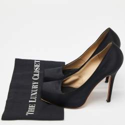 Pre Owned Alexander McQueen Black Satin Square Toe Platform Pumps Size 38.5