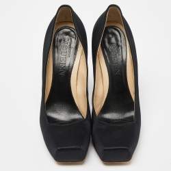 Pre Owned Alexander McQueen Black Satin Square Toe Platform Pumps Size 38.5