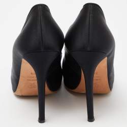 Pre Owned Alexander McQueen Black Satin Square Toe Platform Pumps Size 38.5