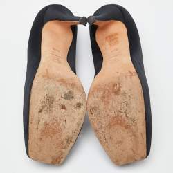 Pre Owned Alexander McQueen Black Satin Square Toe Platform Pumps Size 38.5