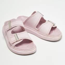 Alexander McQueen Pink Rubber Buckle Details Flat Slides Size 37
