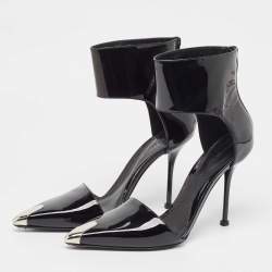 Alexander McQueen Black Patent Cutout Ankle Boots Size 37