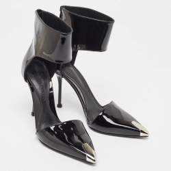 Alexander McQueen Black Patent Cutout Ankle Boots Size 37
