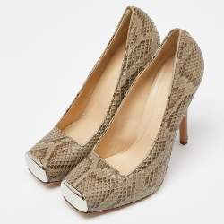 Pre Owned Alexander McQueen Grey/Black Python Pumps Size 38.5