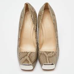 Pre Owned Alexander McQueen Grey/Black Python Pumps Size 38.5