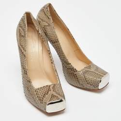 Pre Owned Alexander McQueen Grey/Black Python Pumps Size 38.5