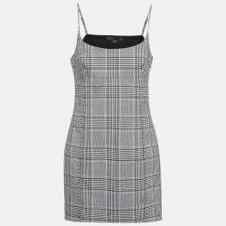 Alexander Wang Grey Plaid Wool Blend Scoop Neck Mini Dress L