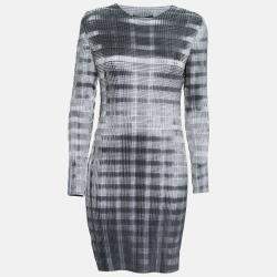 Alexander Wang Erosion Grey Pleated Satin Raw Edged Sheath Dress S