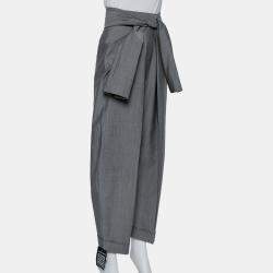 Alexander Wang Grey Wool and Mohair Blend Tie Front Tapered Pants M
