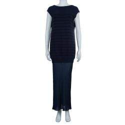 Pre Owned T By Alexander Wang Navy Blue Striped Knit Upper Sheer Bottom Oversized Maxi Dress S
