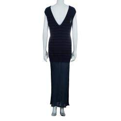 Pre Owned T By Alexander Wang Navy Blue Striped Knit Upper Sheer Bottom Oversized Maxi Dress S