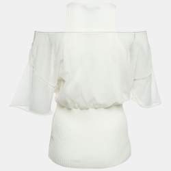 Alexander Wang Off-White Cotton knit Sheer Overlay Top L