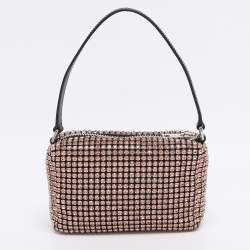 Pre Owned Alexander Wang Orange Crystal Embellished Mesh Medium Heiress Pouch