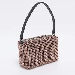 Pre Owned Alexander Wang Orange Crystal Embellished Mesh Medium Heiress Pouch