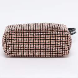 Pre Owned Alexander Wang Orange Crystal Embellished Mesh Medium Heiress Pouch