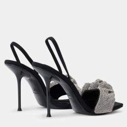 Alexander Wang black Leather Julie Crystal Scrunchie Sandals EU 38