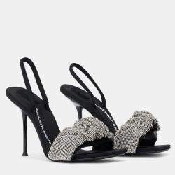 Alexander Wang black Leather Julie Crystal Scrunchie Sandals EU 38