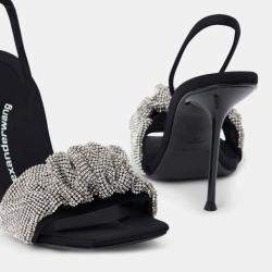Alexander Wang black Leather Julie Crystal Scrunchie Sandals EU 39