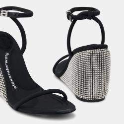 Alexander Wang black Leather Dahlia 95 Crystal Wedge Sandal EU 36