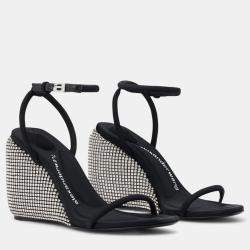 Alexander Wang black Leather Dahlia 95 Crystal Wedge Sandal EU 36