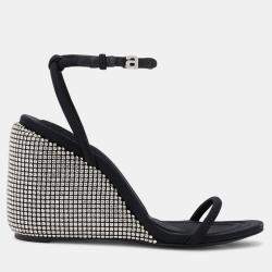 Alexander Wang black Leather Dahlia 95 Crystal Wedge Sandal EU 38