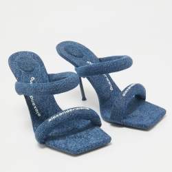 مملوكة مسبقًا Alexander Wang Blue Denim Julie Slide Sandals Size 39