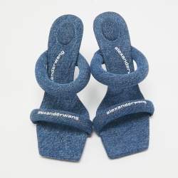 مملوكة مسبقًا Alexander Wang Blue Denim Julie Slide Sandals Size 39